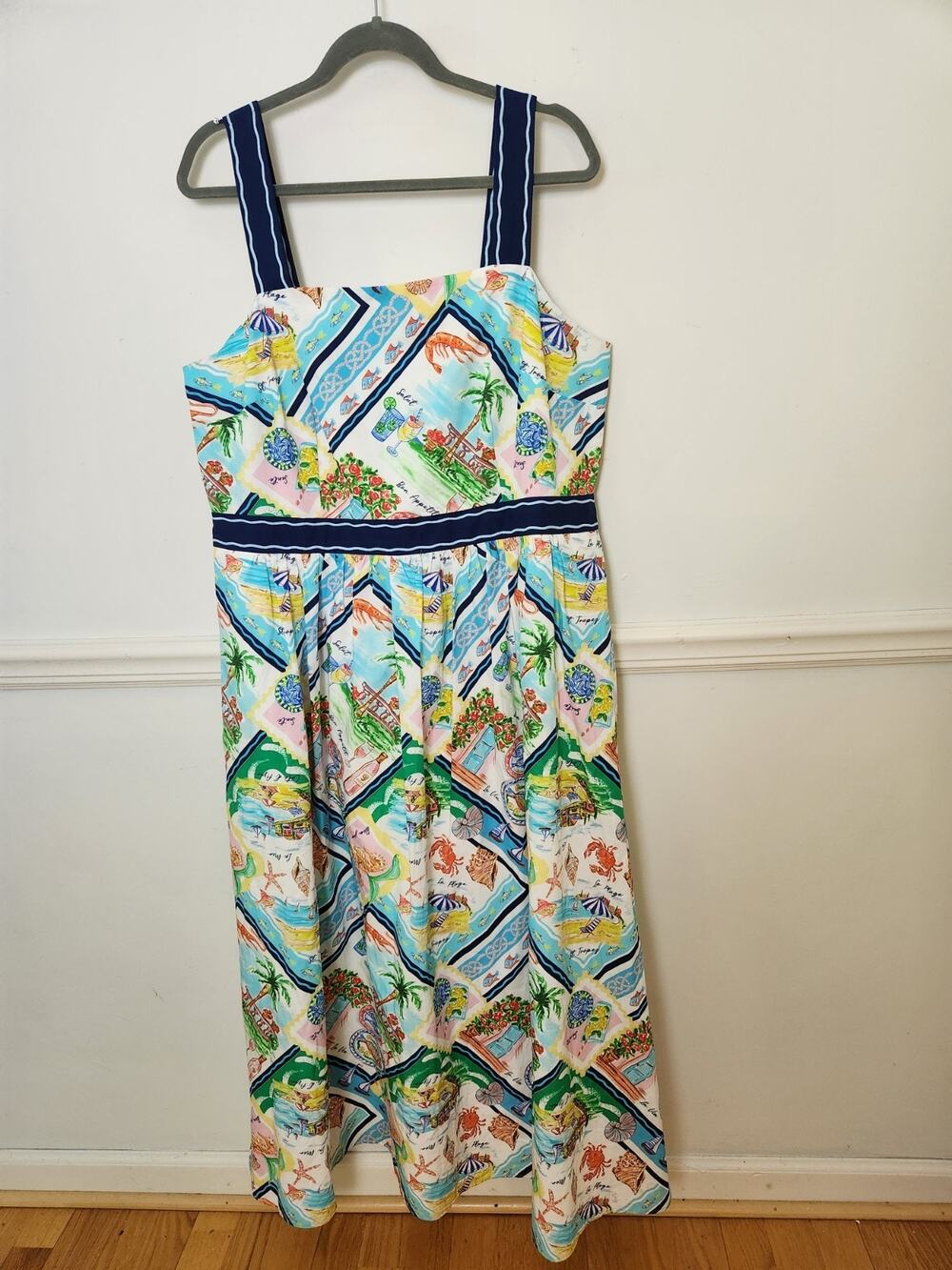 New Talbots Dress Sz 14 Womens Modern Poplin Fit Flare Summer Vista Maxi Resort